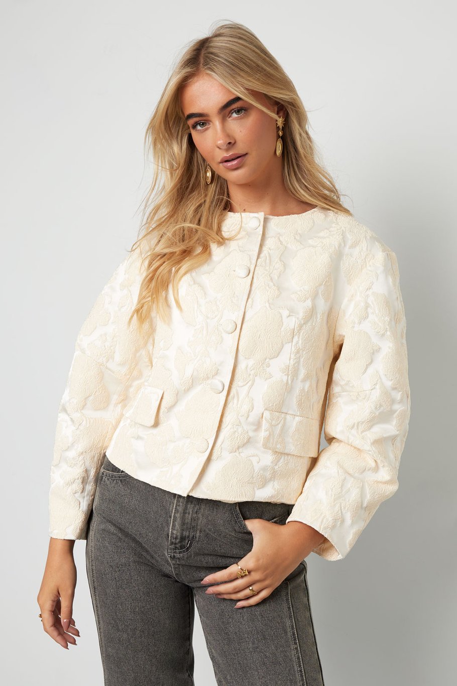 Jacquard Balloon Sleeve Jacket Picture8